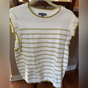 Petite Large Democracy White and Olive Striped Top NWT